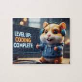 Level Up Coding Complete – Cute Gamer Hamster Prog Puzzle (Horizontal)