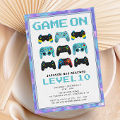 Level Up Colorful Pixels Video Game Boy Geburtstag Einladung