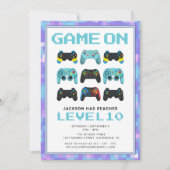 Level Up Colorful Pixels Video Game Boy Geburtstag Einladung (Vorderseite)