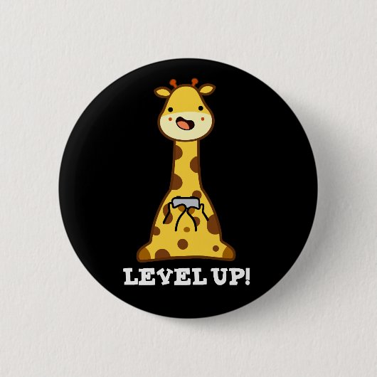 Level Up Funny Giraffe Gaming Pub Dark BG Button (Vorderseite)