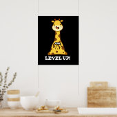 Level Up Funny Giraffe Pun Dark BG Poster (Küche)