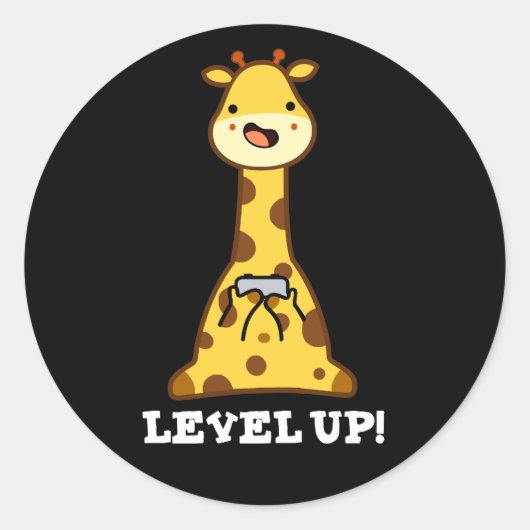 Level Up Funny Giraffe Pun Dark BG Runder Aufkleber (Vorderseite)