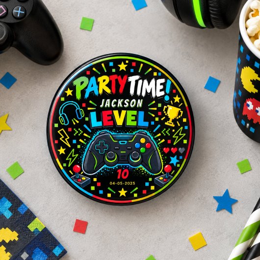 Level Up Gamer 10. Geburtstag Junge Party Button