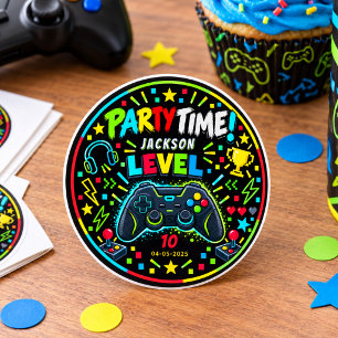 Level Up Gamer 10. Geburtstag Junge Party Runder Aufkleber