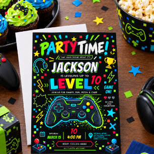 Level Up Gamer 10. Geburtstagsjunge Party Einladung