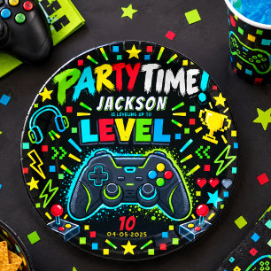 Level Up Gamer 10. Geburtstagsjunge Party  Pappteller