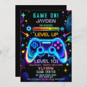 Level Up Gamer Birthday Invitation – Neon Game Einladung (Vorne/Hinten)