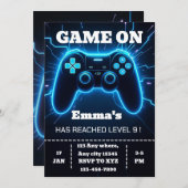 Level Up Gamer Birthday Invitation – Neon Game Einladung (Vorne/Hinten)