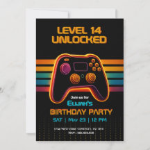 Level Up Gamer Geburtstagseinladung – Neon Game