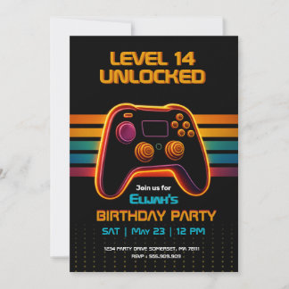 Level Up Gamer Geburtstagseinladung – Neon Game Einladung