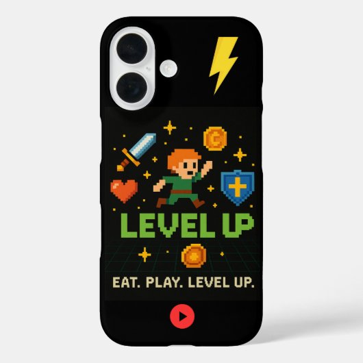 Level Up Gamer iPhone 16 Case – Pixel Retro Style (Rückseite)