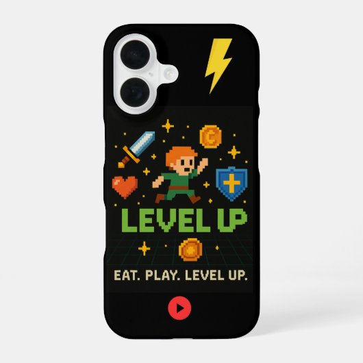 Level Up Gamer iPhone 16 Hülle – Pixel Retro Stil (Rückseite)