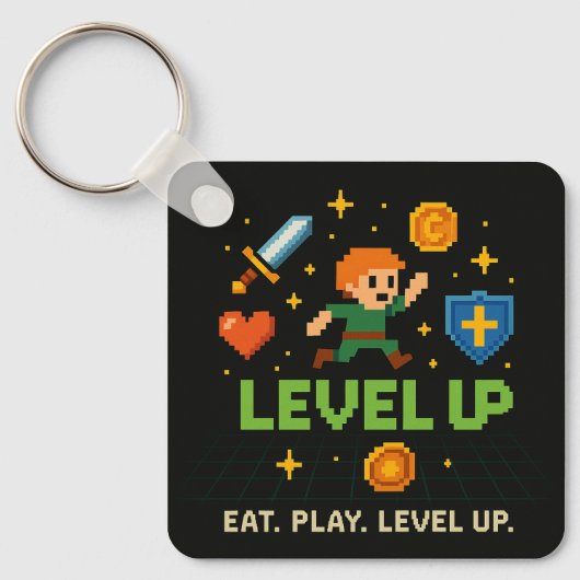 Level Up Gamer Keychain – Pixel Retro Style Schlüsselanhänger (Vorderseite)
