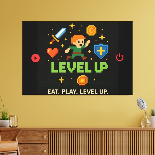 Level Up Gamer Leinwand – Pixel Retro-Wandkunst (Insitu (Wohnzimmer))