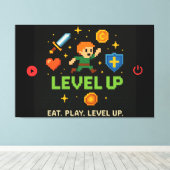 Level Up Gamer Leinwand – Pixel Retro-Wandkunst (Insitu (Holzboden))