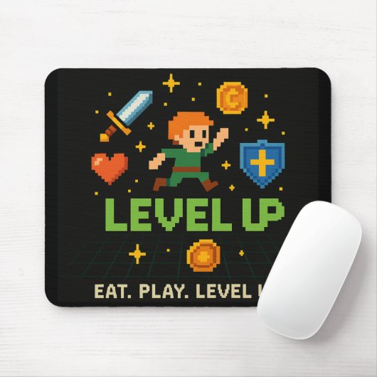 Level Up Gamer-Mauspad – Retro-Pixel-Style Mousepad (Mit Mouse)