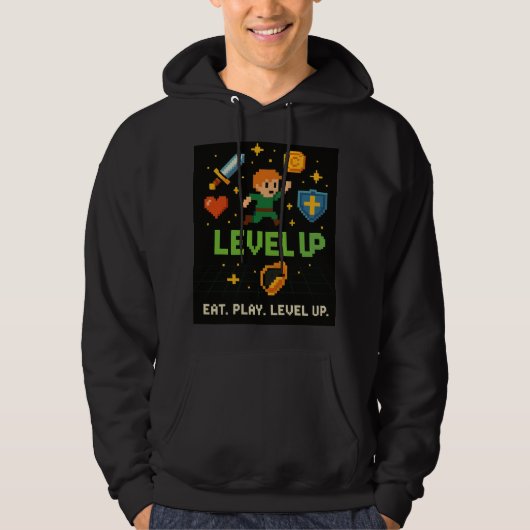Level Up Gamer Men’s Hoodie – Retro Pixel Style (Vorderseite)