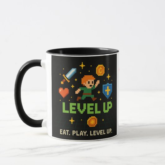 Level Up Gamer Mug – Retro Pixel Gaming Cup Tasse (Links)