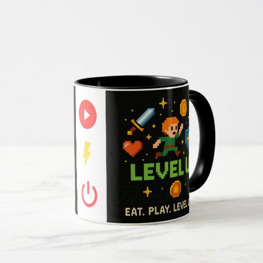 Level Up Gamer Mug – Retro Pixel Gaming Cup Tasse (VorderseiteRechts)