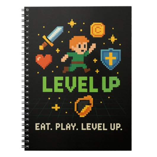 Level Up Gamer Notebook – Retro Pixel Gaming Style Notizblock (Vorderseite)