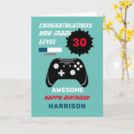 Level Up Gamer Personalisiert Age Happy Birthday Karte (Gelbe Blume)