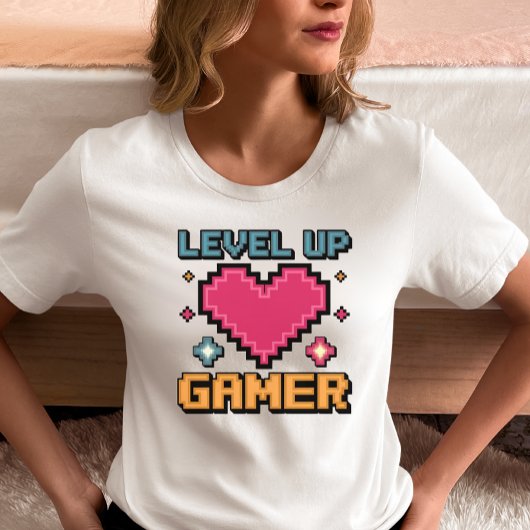Level Up Gamer Pixel Heart T-Shirt