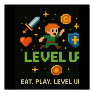 Level Up Gamer Poster – Retro-Pixel-Computerspielk