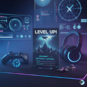 Level Up Gamer Space Sci-Fi Glitch Birthday Einladung