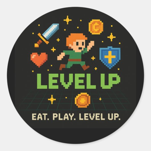 Level Up Gamer Sticker – Retro Pixel Gaming Art (Vorderseite)