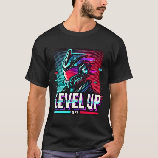 Level Up Gamer T - Shirt Cyberpunk Gaming Neon (Vorderseite)