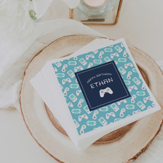 Level Up | Gamer Theme Personalisiert Geburtstag Serviette