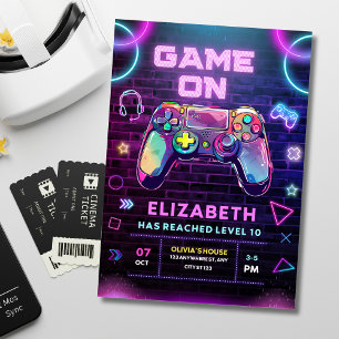 Level Up Gaming Geburtstag, Neon-Videospiel-Geburt Einladung