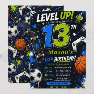 Level Up Gaming Sports Geburtstag Einladung