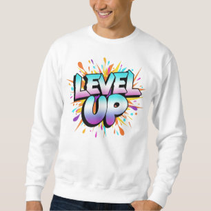 Level Up - Gradient Power Burst Typografy Sweatshirt