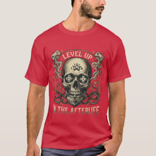 Level Up Im Jenseits - Retro Gaming Totenkopf T-Shirt