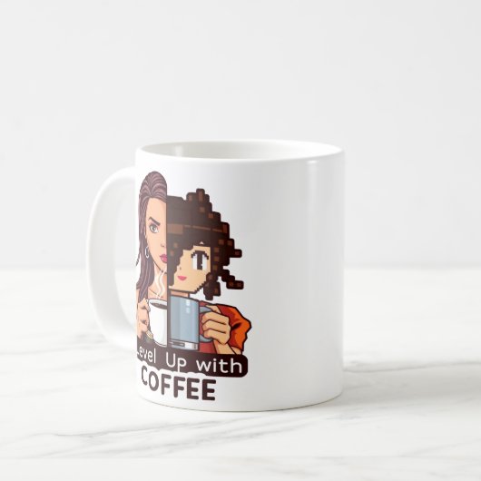 Level Up mit Kaffee (Frau) Kaffeetasse (Vorderseite Links)