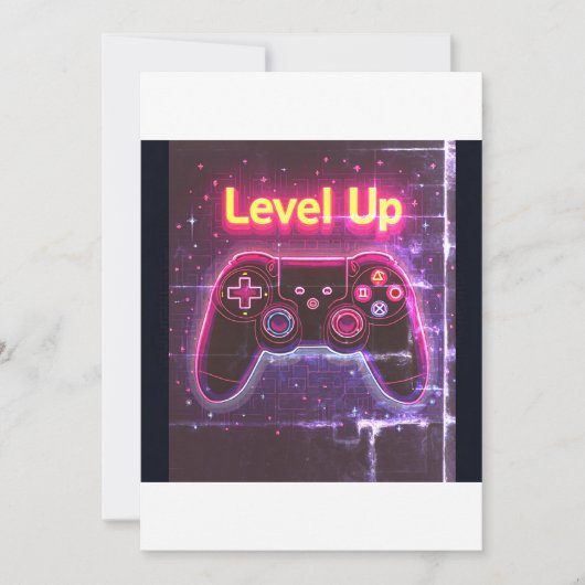 Level Up Neon Gamer Controller – Retro Pixel Art T Einladung (Vorderseite)