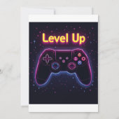 Level Up Neon Gamer Controller – Retro Pixel Art T Einladung (Rückseite)