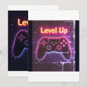 Level Up Neon Gamer Controller – Retro Pixel Art T Einladung (Vorne/Hinten)