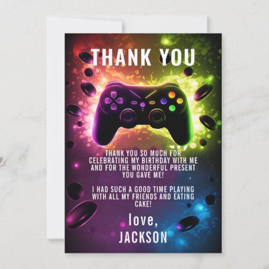 Level Up! Neon Video Game Birthday Party Dankeskarte (Vorderseite)