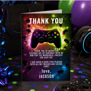 Level Up! Neon Video Game Birthday Party Dankeskarte
