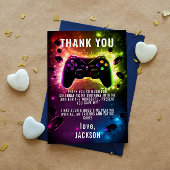 Level Up! Neon Video Game Birthday Party Dankeskarte