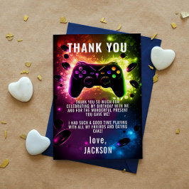 Level Up! Neon Video Game Birthday Party Dankeskarte