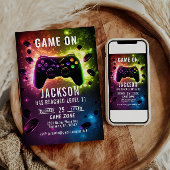 Level Up! Neon Video Game Birthday Party Einladung