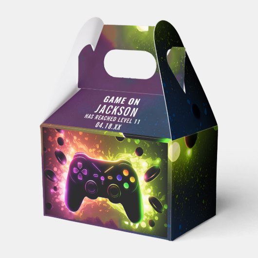 Level Up! Neon Video Game Birthday Party Geschenkschachtel (Vorderseite)