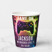 Level Up! Neon Video Game Birthday Party Pappbecher (Vorderseite)