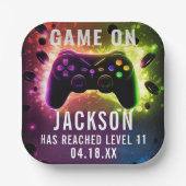 Level Up! Neon Video Game Birthday Party Pappteller (Vorderseite)