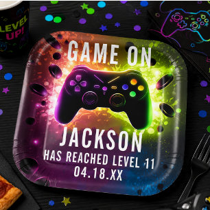 Level Up! Neon Video Game Birthday Party Pappteller