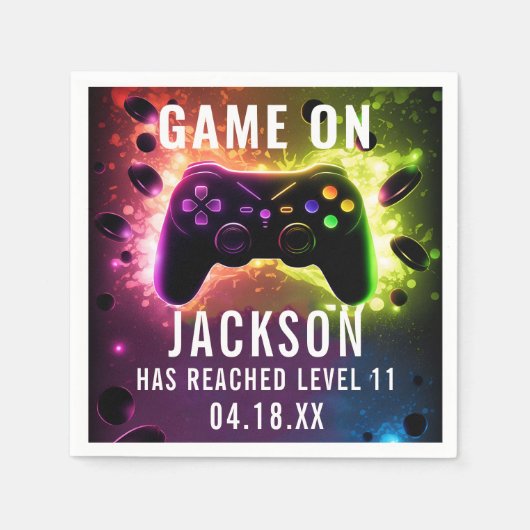 Level Up! Neon Video Game Birthday Party Serviette (Vorderseite)