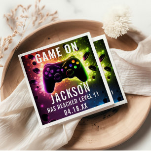 Level Up! Neon Video Game Birthday Party Serviette